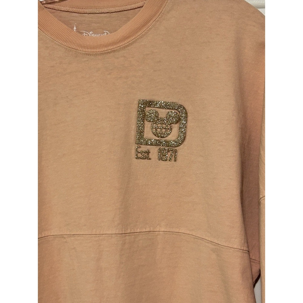 Disney World Spirit Jersey Peach Coral Gold Glitter Puff Print Womens Size Small - Picture 4 of 14